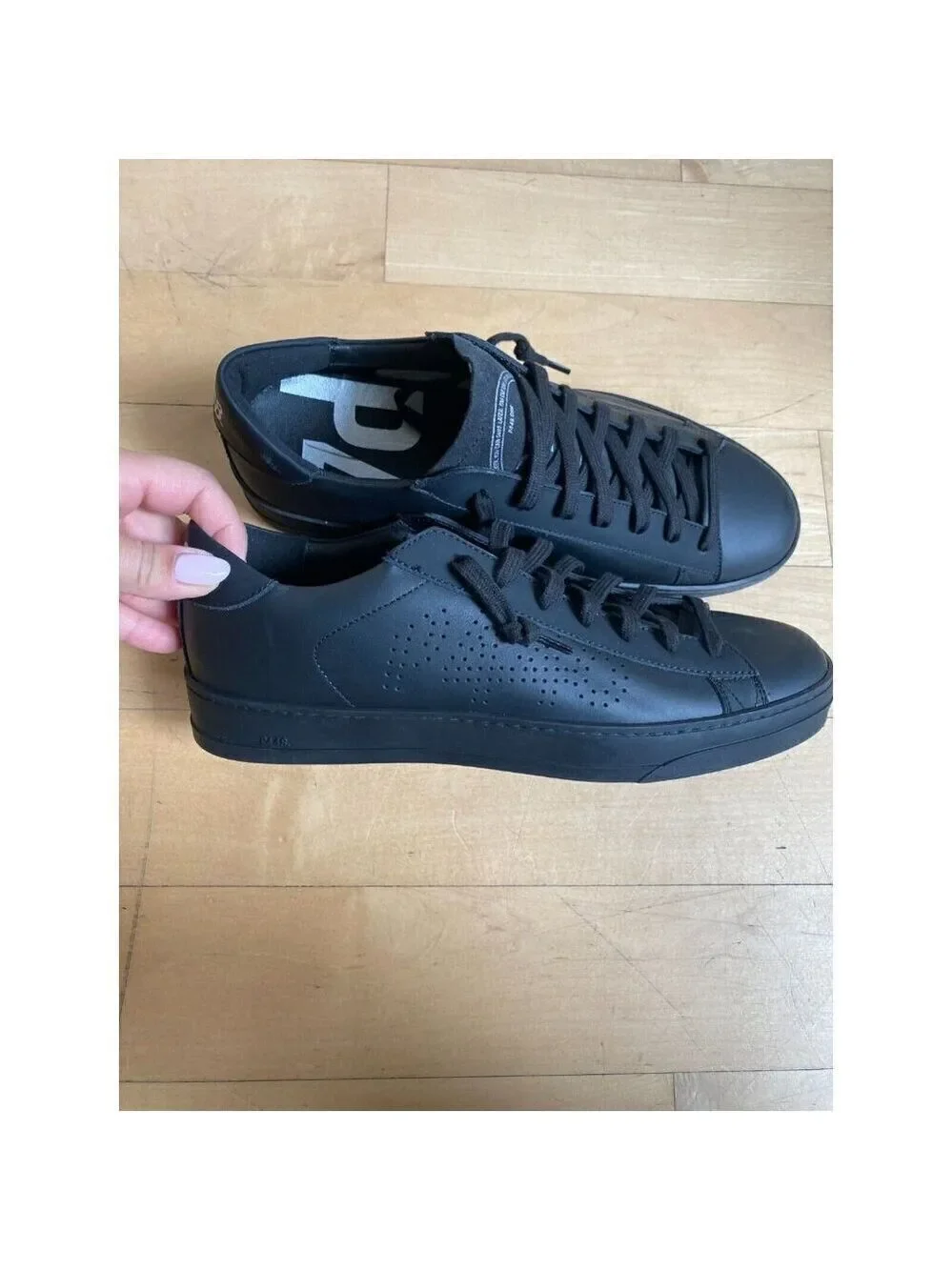 P448 "jack" all black sneakers mens Missized* 41 & 42 leather - Picture 4 of 10
